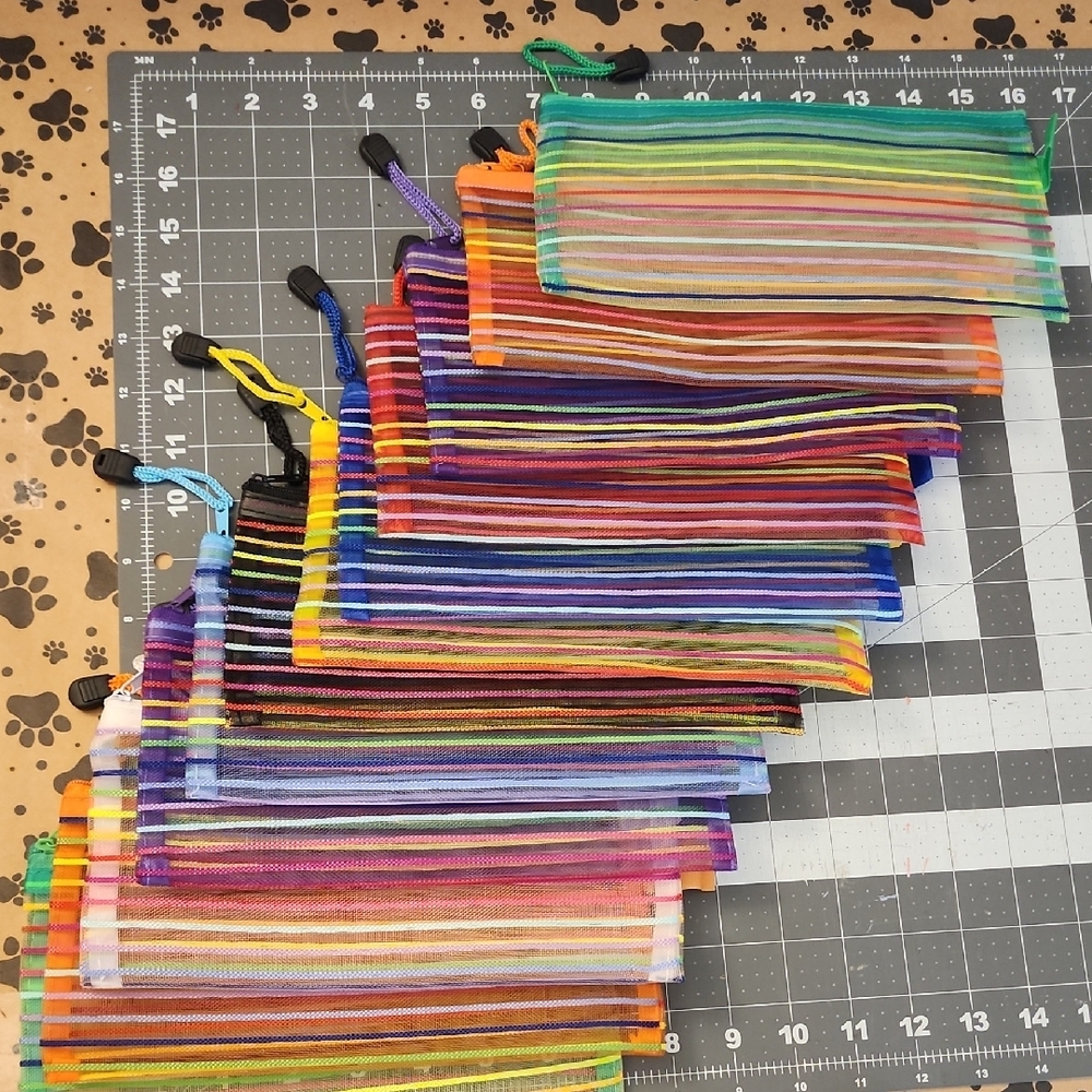 Colorful Striped Zipper Pouch Set 12- NWOT